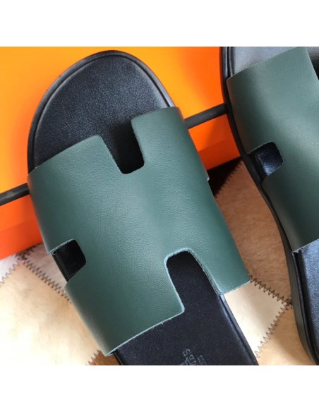 Cheap Reps Hermes Mens Izmir Sandals In Green Swift Calfskin