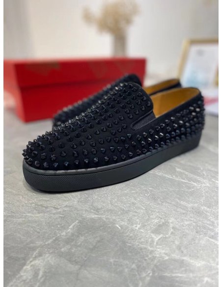 Cheap Reps Christian Louboutin Mens Roller-boat Flat Sneakers Black