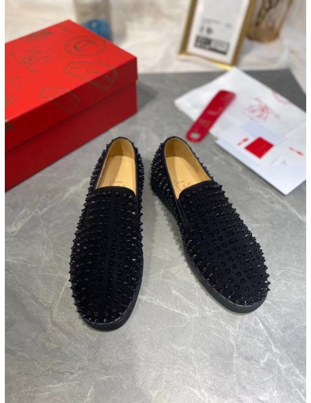 Cheap Reps Christian Louboutin Mens Roller-boat Flat Sneakers Black