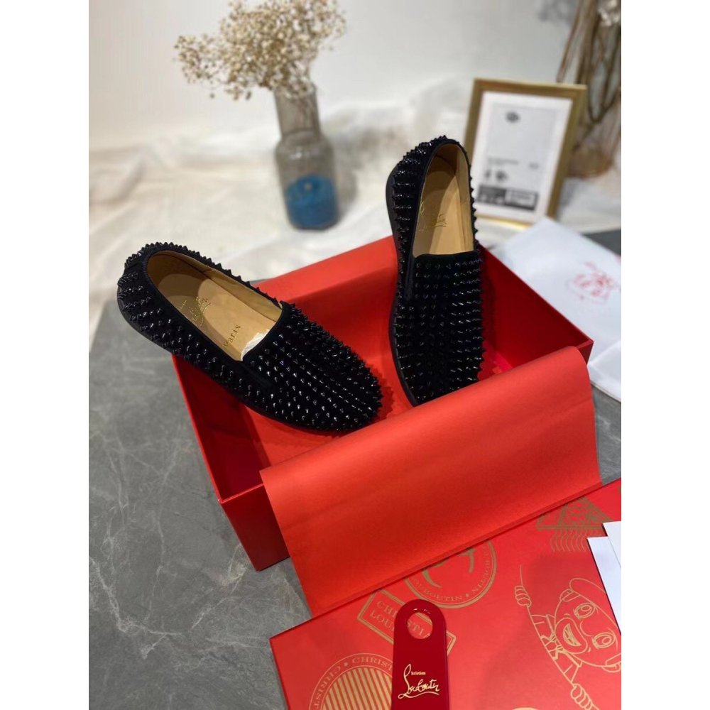 Cheap Reps Christian Louboutin Mens Roller-boat Flat Sneakers Black