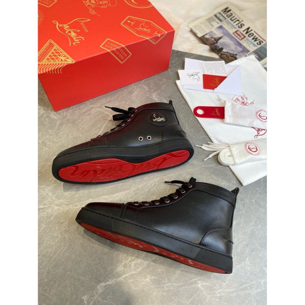 Cheap Reps Christian Louboutin Mens Louis Flat Sneakers in Black Leather