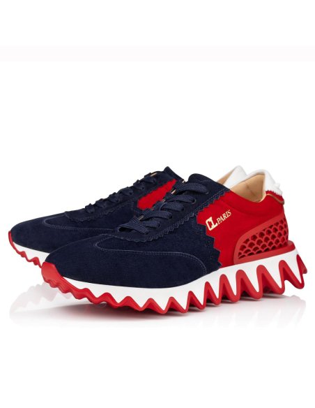 Cheap Reps Christian Louboutin Mens Loubishark Sneakers In Blue/Red Suede