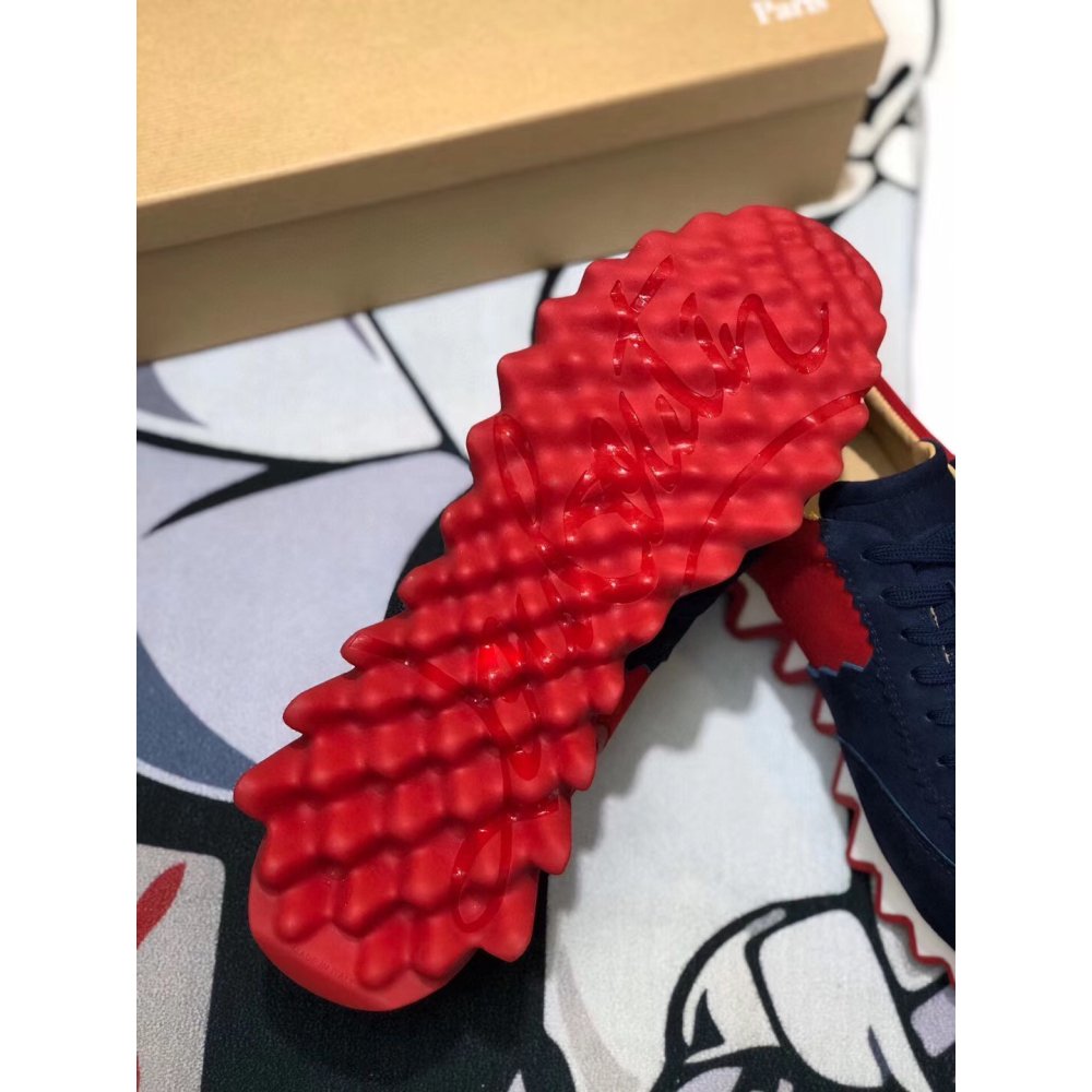 Cheap Reps Christian Louboutin Mens Loubishark Sneakers In Blue/Red Suede