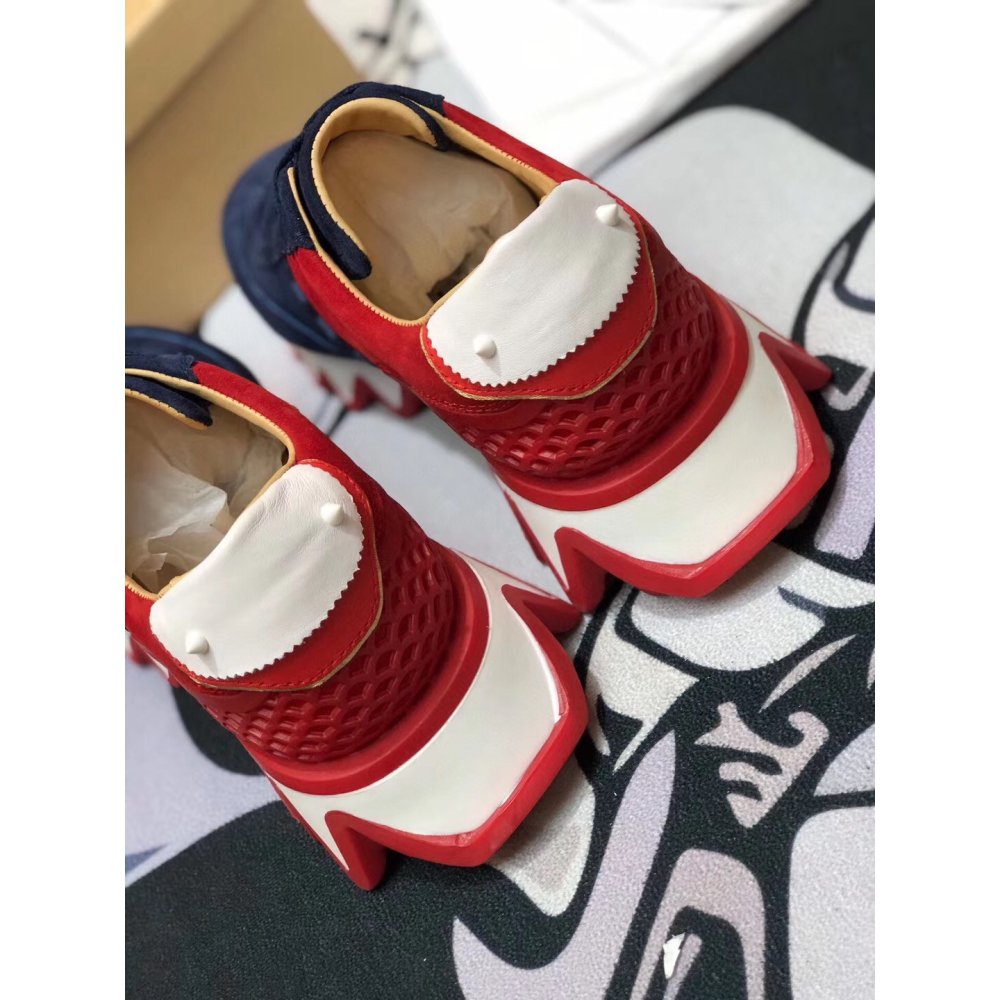 Cheap Reps Christian Louboutin Mens Loubishark Sneakers In Blue/Red Suede