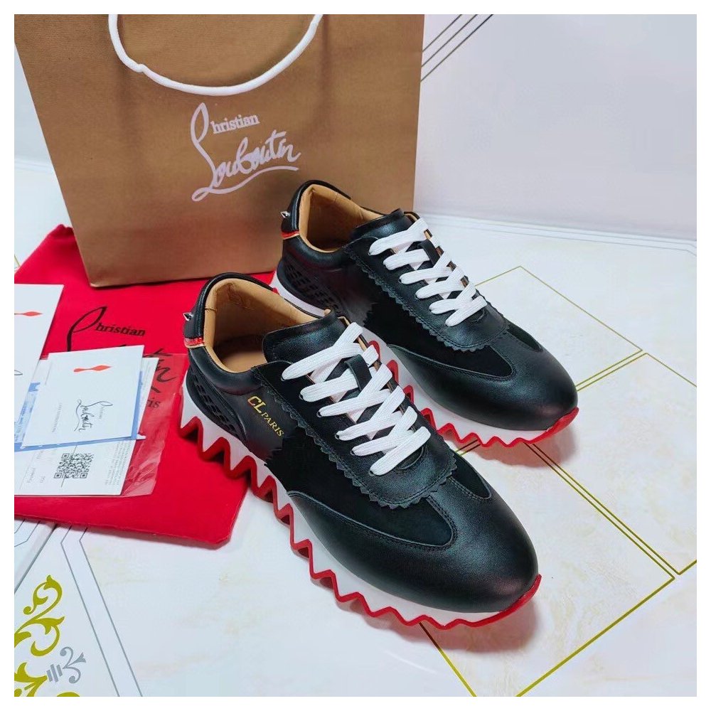 Cheap Reps Christian Louboutin Mens Loubishark Sneakers In Black Leather