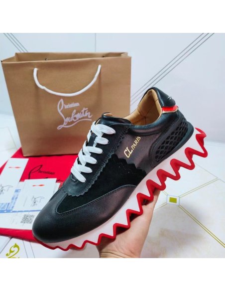 Cheap Reps Christian Louboutin Mens Loubishark Sneakers In Black Leather
