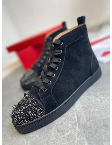 Cheap Reps Christian Louboutin Mens Lou Pik Pik Strass Flat Sneakers Black