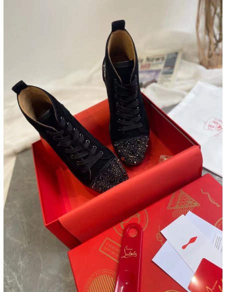 Cheap Reps Christian Louboutin Mens Lou Pik Pik Strass Flat Sneakers Black