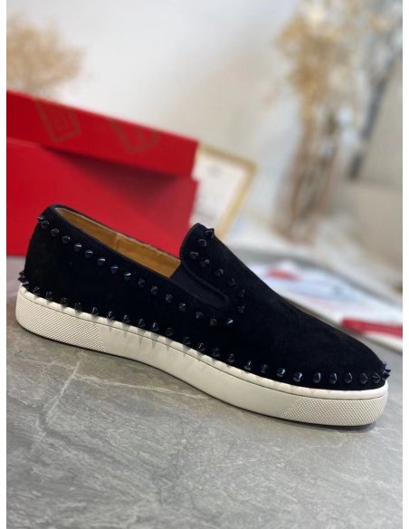 Cheap Reps Christian Louboutin Mens Pik Boat Flat Sneakers Black