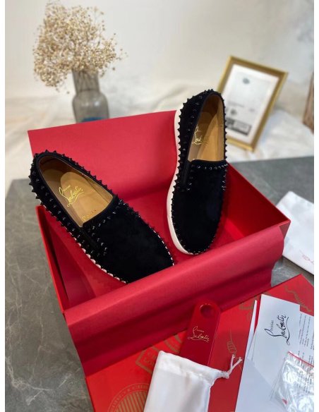 Cheap Reps Christian Louboutin Mens Pik Boat Flat Sneakers Black