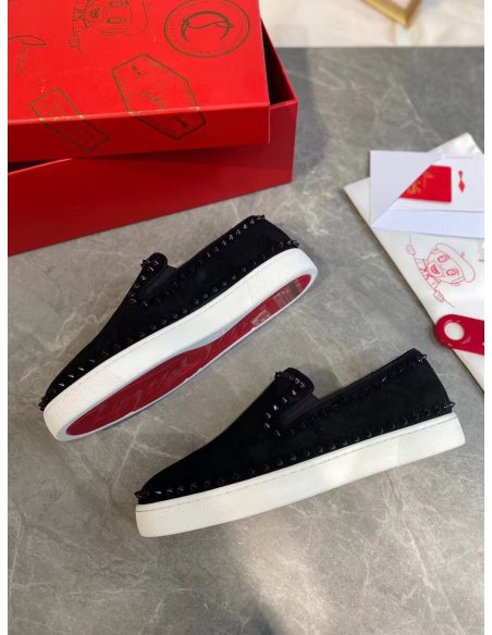 Cheap Reps Christian Louboutin Mens Pik Boat Flat Sneakers Black