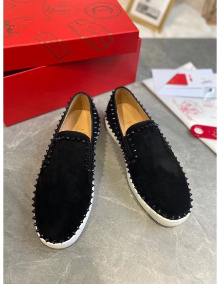 Cheap Reps Christian Louboutin Mens Pik Boat Flat Sneakers Black