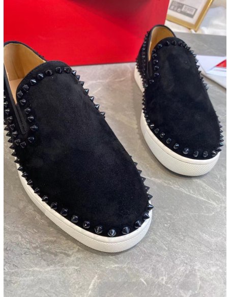 Cheap Reps Christian Louboutin Mens Pik Boat Flat Sneakers Black
