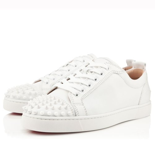 Cheap Reps Christian Louboutin Mens Louis Junior Spikes Flat Sneakers In White Leather