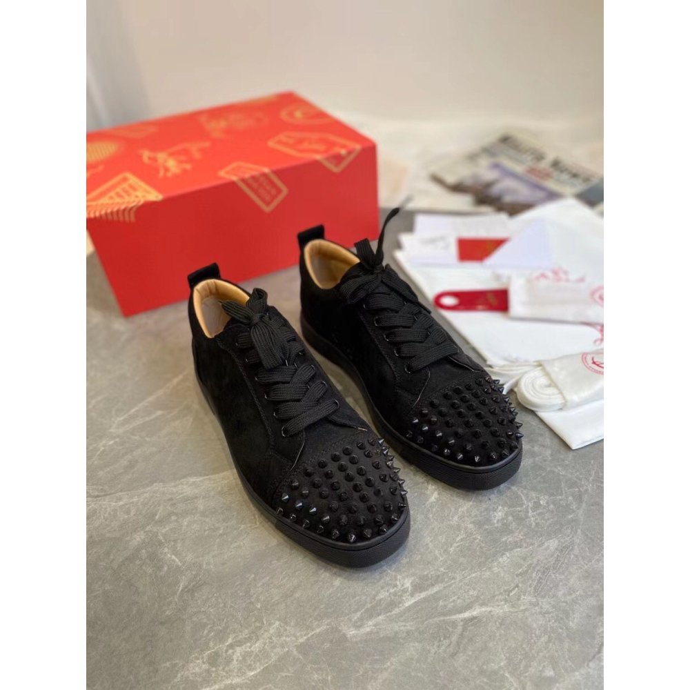 Cheap Reps Christian Louboutin Mens Louis Junior Spikes Orlato Flat Sneakers Black