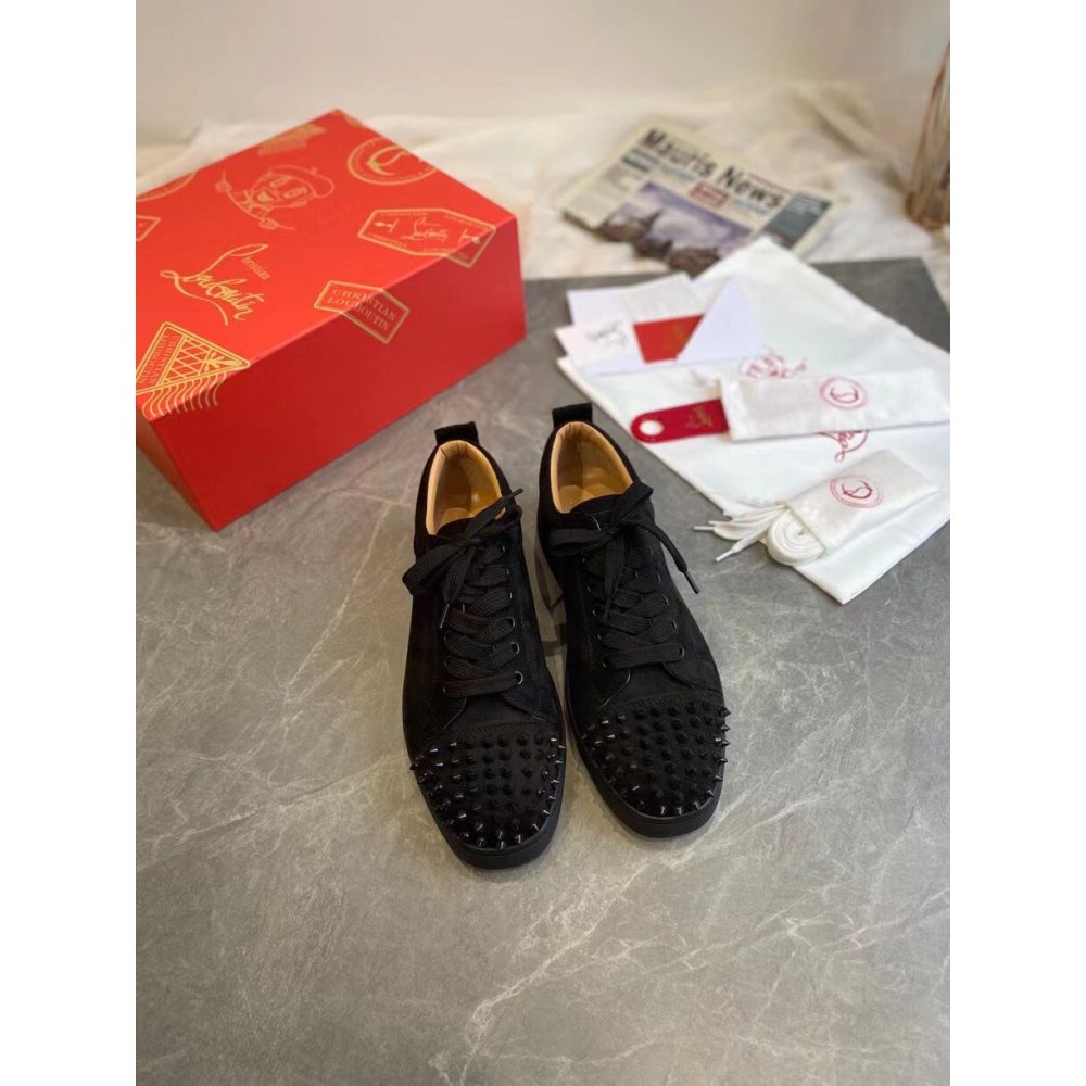 Cheap Reps Christian Louboutin Mens Louis Junior Spikes Orlato Flat Sneakers Black