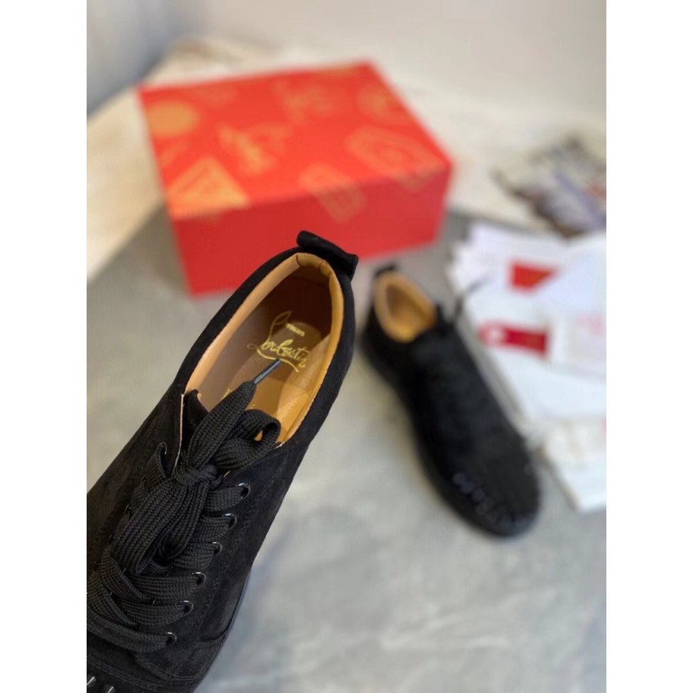 Cheap Reps Christian Louboutin Mens Louis Junior Spikes Orlato Flat Sneakers Black