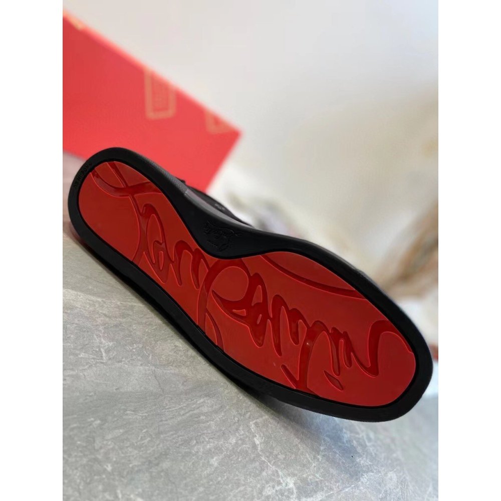 Cheap Reps Christian Louboutin Mens Louis Junior Spikes Orlato Flat Sneakers Black