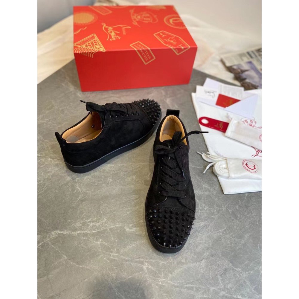 Cheap Reps Christian Louboutin Mens Louis Junior Spikes Orlato Flat Sneakers Black