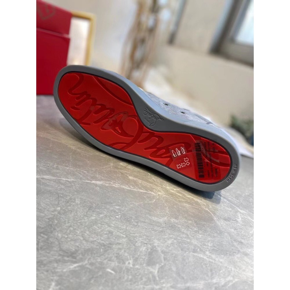 Cheap Reps Christian Louboutin Mens Louis Junior Spikes Orlato Flat Sneakers Grey