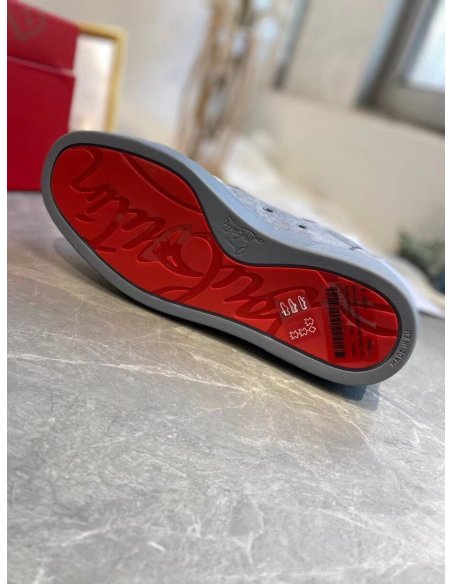 Cheap Reps Christian Louboutin Mens Louis Junior Spikes Orlato Flat Sneakers Grey