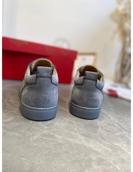 Cheap Reps Christian Louboutin Mens Louis Junior Spikes Orlato Flat Sneakers Grey