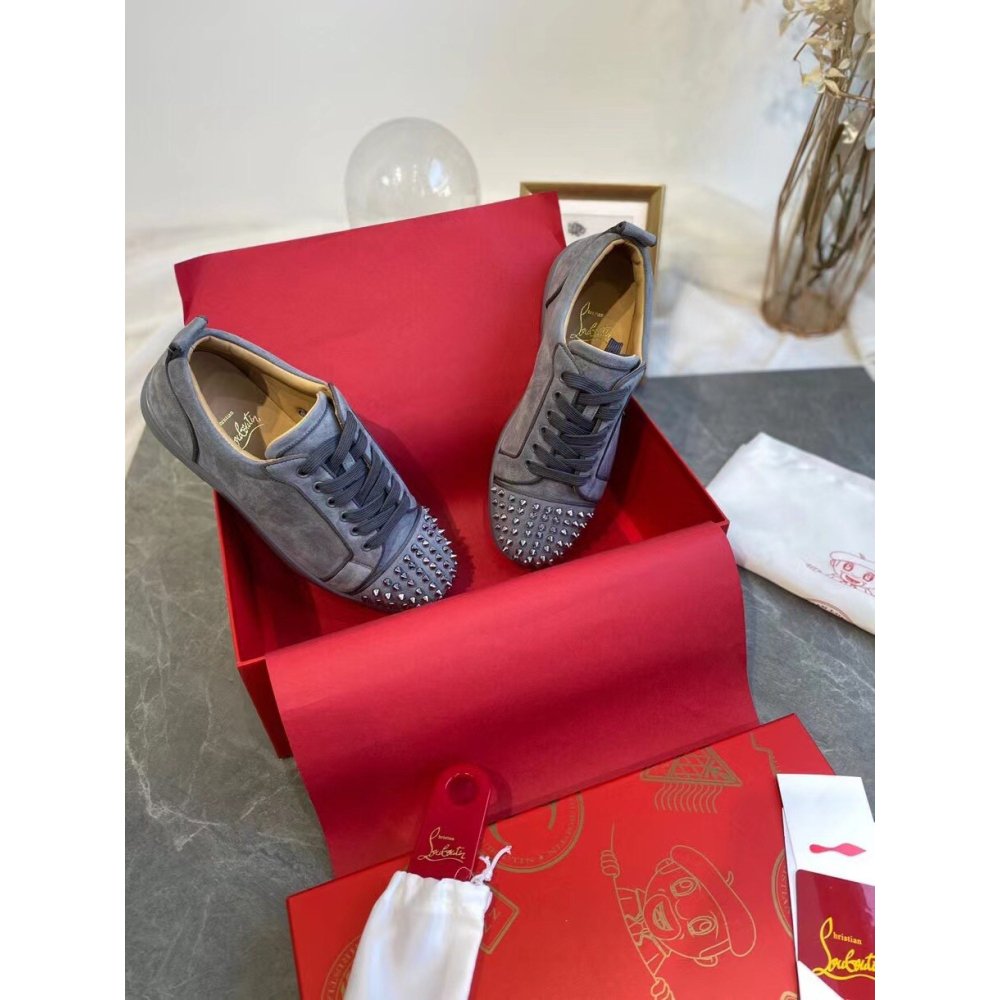 Cheap Reps Christian Louboutin Mens Louis Junior Spikes Orlato Flat Sneakers Grey