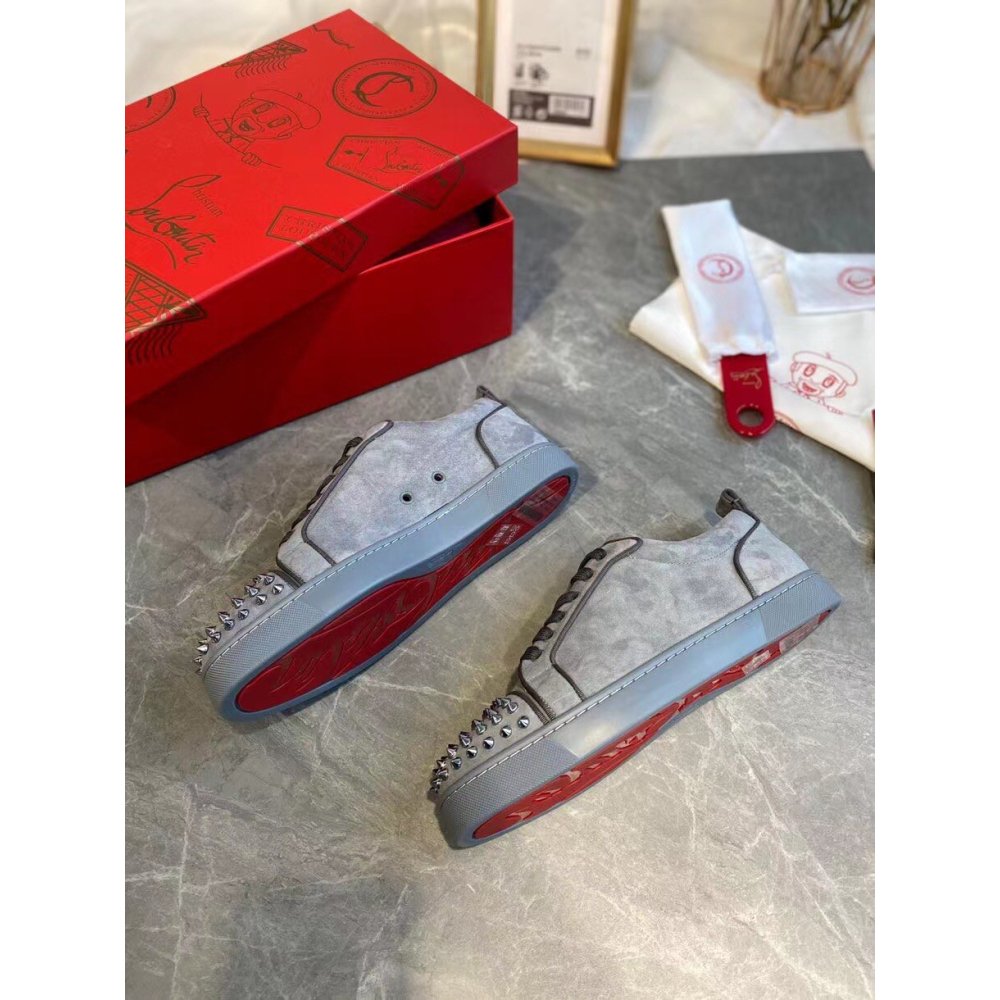 Cheap Reps Christian Louboutin Mens Louis Junior Spikes Orlato Flat Sneakers Grey