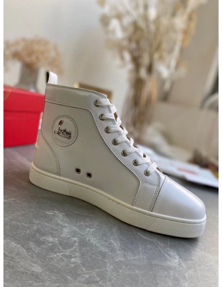 Cheap Reps Christian Louboutin Mens Louis Flat Sneakers In White Leather