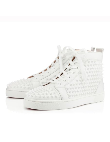 Cheap Reps Christian Louboutin Mens Louis Spikes Flat Sneakers In White Leather