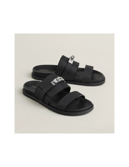 Cheap Reps Hermes Mens Jackson Sandal in Black Epsom Calfskin