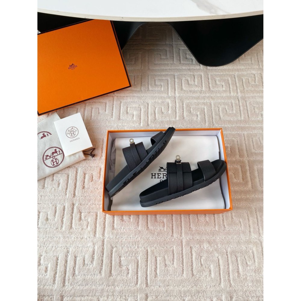 Cheap Reps Hermes Mens Jackson Sandal in Black Epsom Calfskin