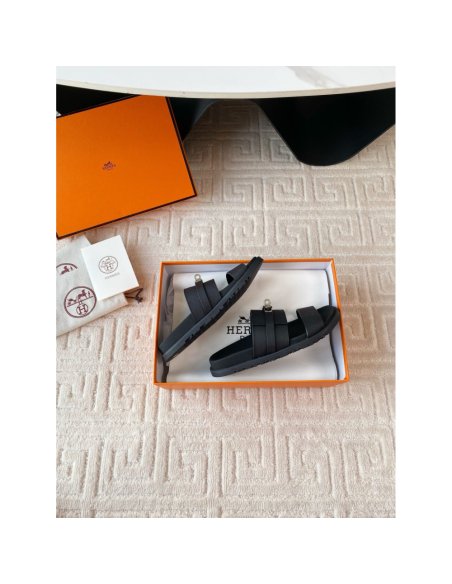 Cheap Reps Hermes Mens Jackson Sandal in Black Epsom Calfskin