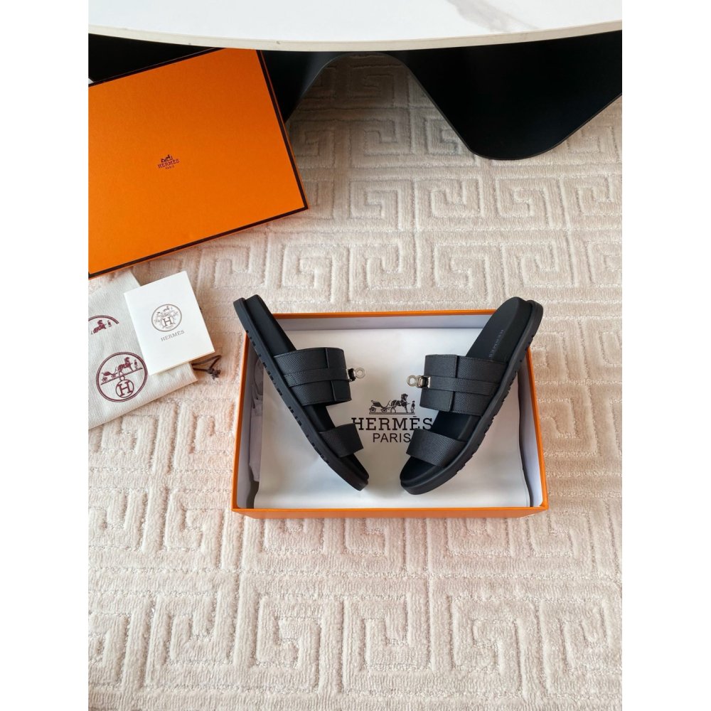 Cheap Reps Hermes Mens Jackson Sandal in Black Epsom Calfskin