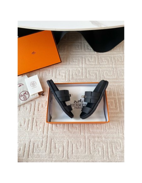 Cheap Reps Hermes Mens Jackson Sandal in Black Epsom Calfskin