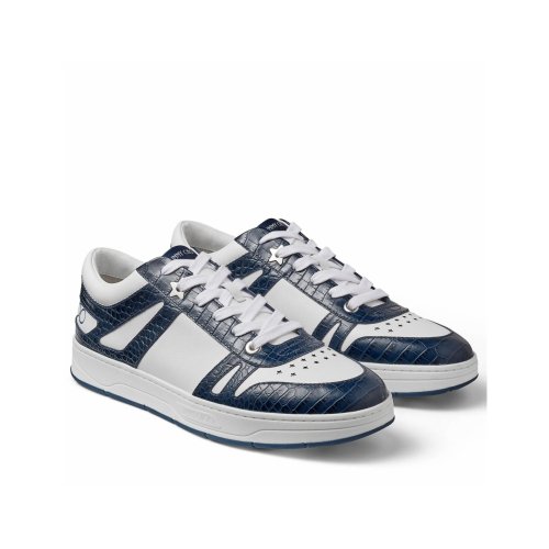 Cheap Reps Jimmy Choo Mens Hawaii Sneakers In Blue Croc-embossed Leather