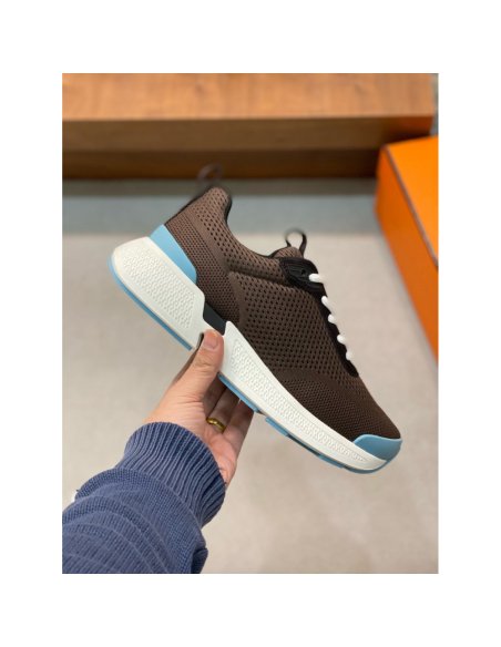 Cheap Reps Hermes Heros Sneakers in Black Knit and Black Suede