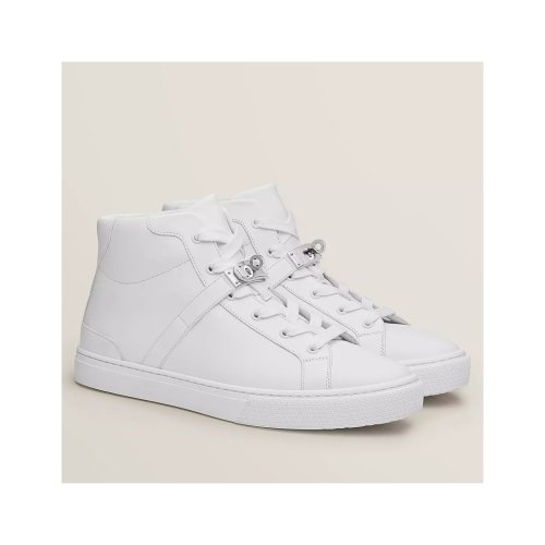 Cheap Reps Hermes Mens Daydream High-top Sneakers in White Leather