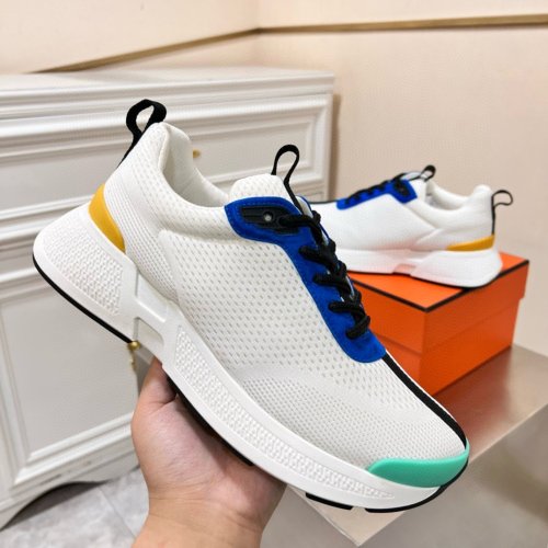 Cheap Reps Hermes Heros Sneakers in White Knit and Blue Suede