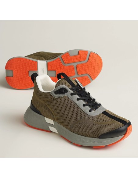 Cheap Reps Hermes Heros Sneakers in Khaki Technical Knit
