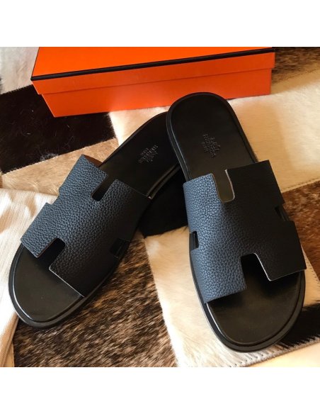 Cheap Reps Hermes Mens Izmir Sandals In Black Clemence Leather