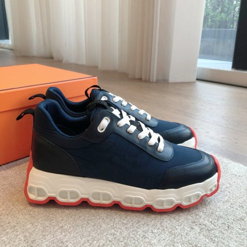 Cheap Reps Hermes Mens Impulse Sneakers in Navy Fabric and Leather