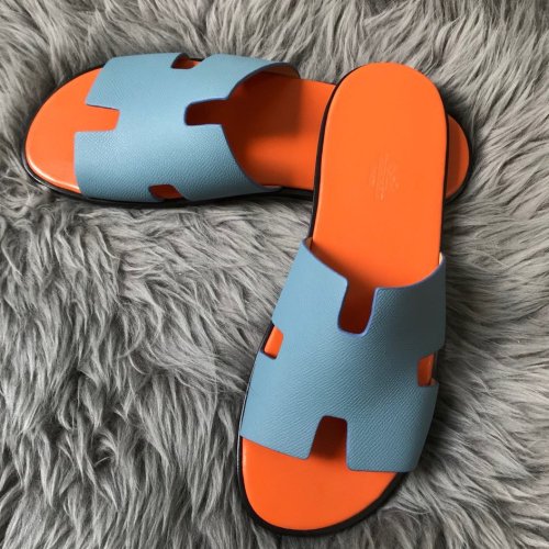 Cheap Reps Hermes Mens Izmir Sandals In Blue Epsom Calfskin