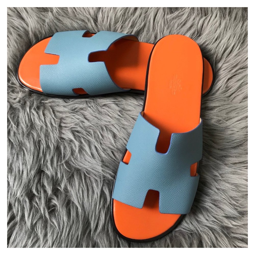 Cheap Reps Hermes Mens Izmir Sandals In Blue Epsom Calfskin