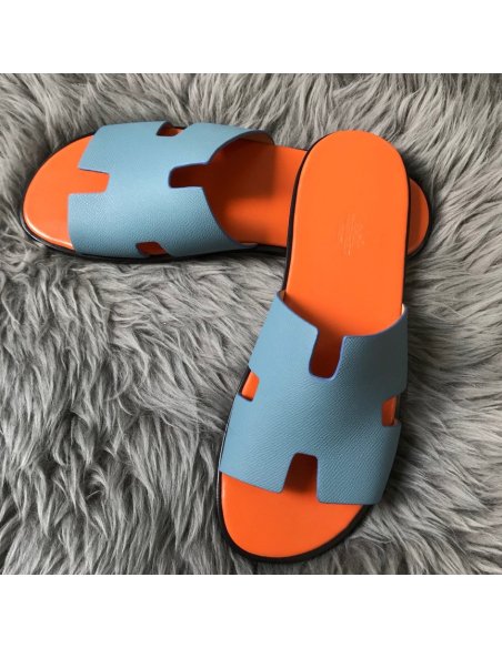 Cheap Reps Hermes Mens Izmir Sandals In Blue Epsom Calfskin