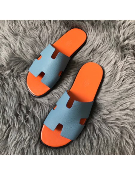 Cheap Reps Hermes Mens Izmir Sandals In Blue Epsom Calfskin