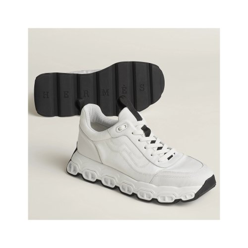 Cheap Reps Hermes Mens Impulse Sneakers in White Fabric and Leather