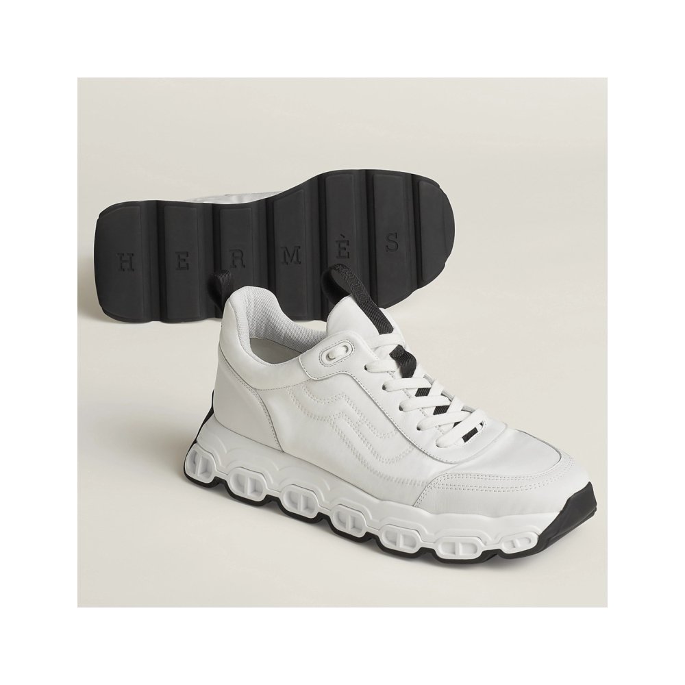 Cheap Reps Hermes Mens Impulse Sneakers in White Fabric and Leather