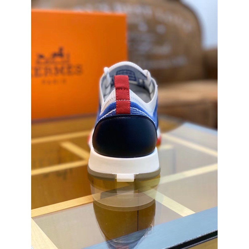 Cheap Reps Hermes Mens Addict Sneakers In Bicolor Blue Knit