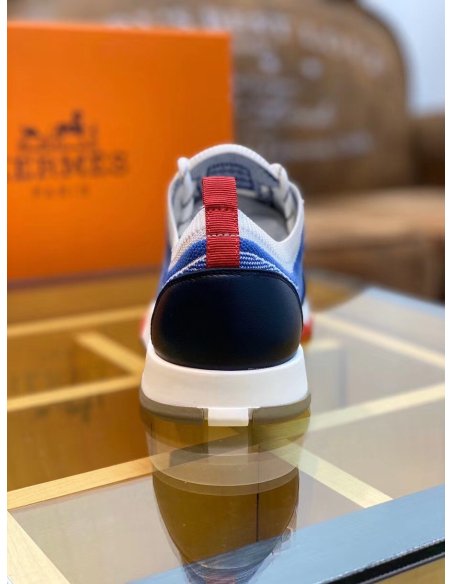 Cheap Reps Hermes Mens Addict Sneakers In Bicolor Blue Knit